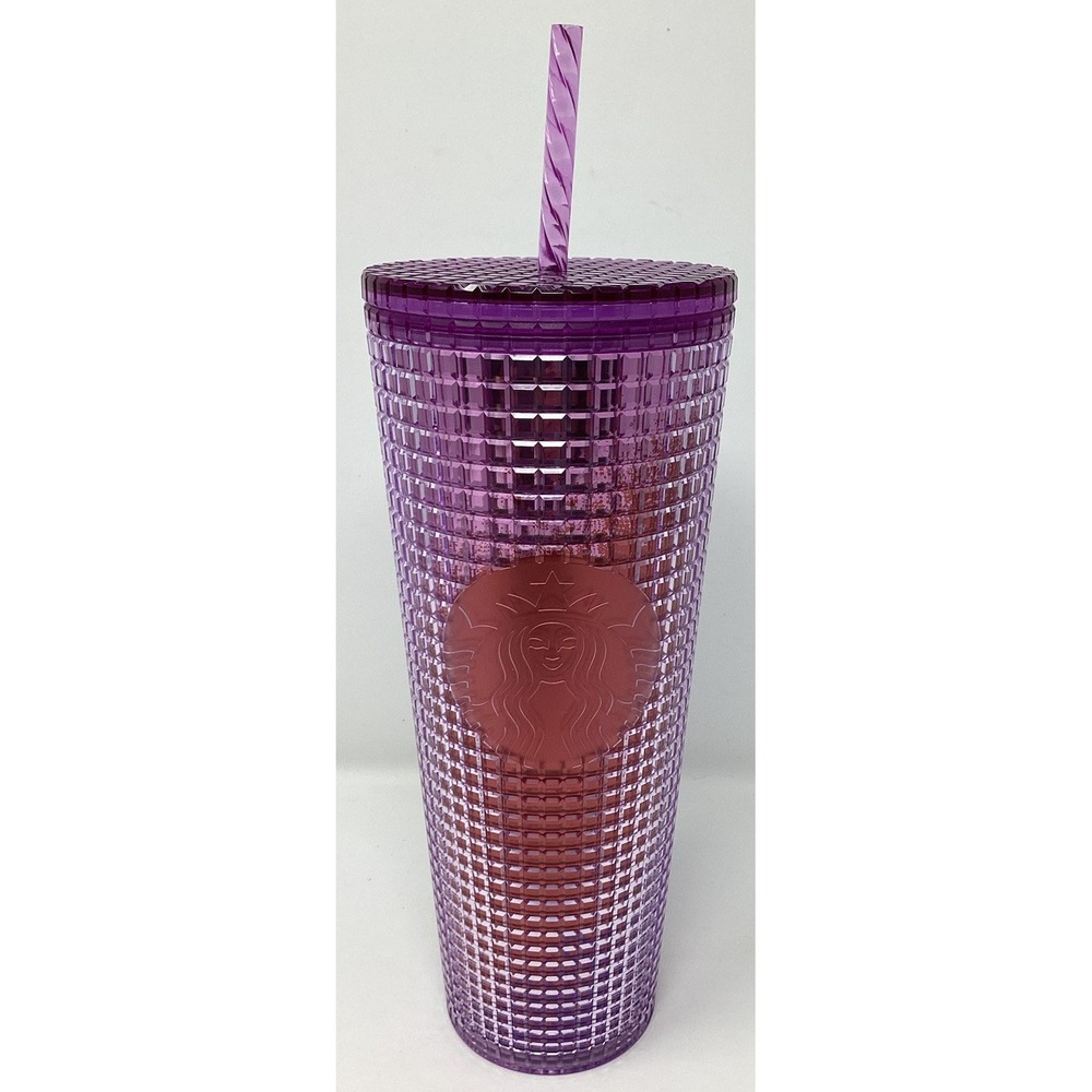 New Starbucks Purple And‎ Red Disco 24oz Tumbler With Lid And Straw